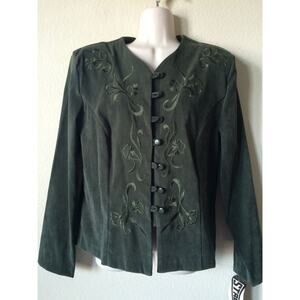 Spago Olive Embroidered Long Sleeve Button Up Women's Blazer Jacket Size 14